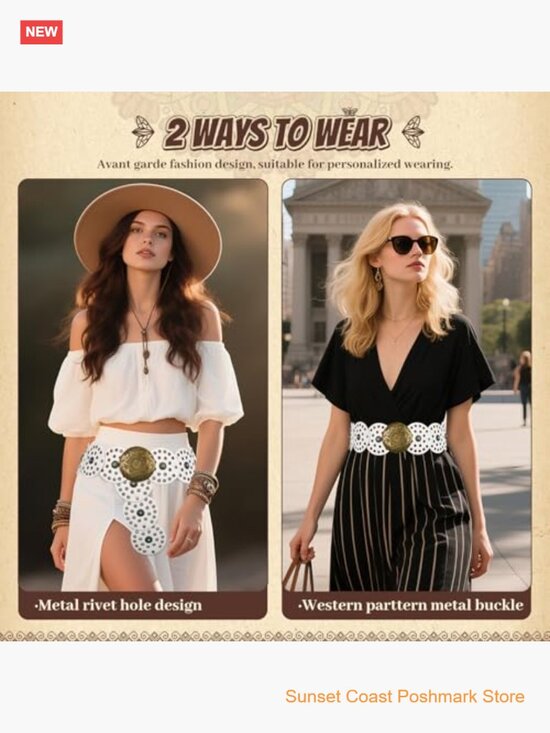 Western Leather Belt for Women Boho Cowgirl Wide Disc Concho Waist Belt Faux main image 7